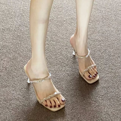 Rhinestone Heel Slide Sandals High