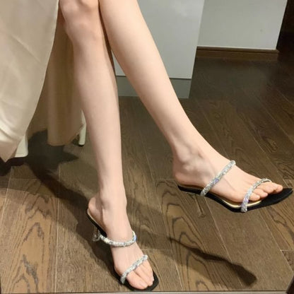 Rhinestone Heel Slide Sandals High