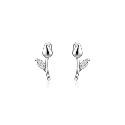 Floral Rhinestone Sterling Silver Ear Stud