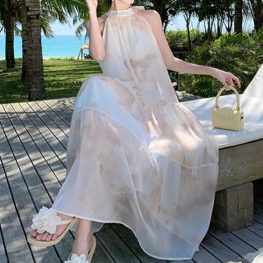 A-Line Floral Dress Maxi Sleeveless