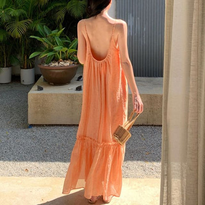 Dress Maxi Scoop A-Line Plain Neck Spaghetti Strap