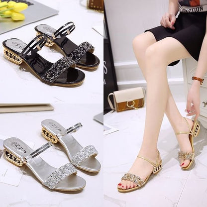 Heel Sequin Low Sandals