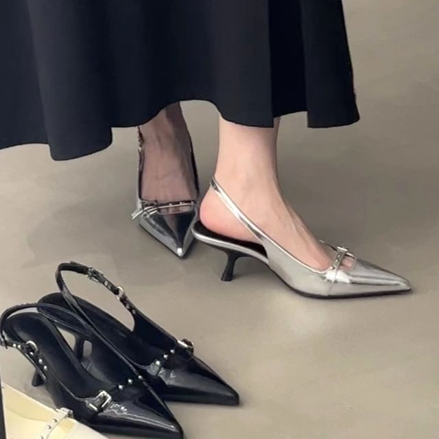 Pointed Sandals Slingback Heel Kitten