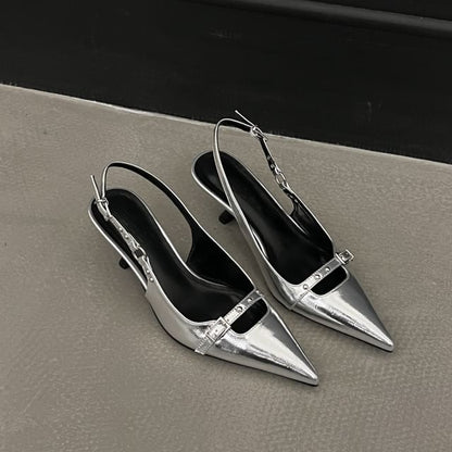 Pointed Sandals Slingback Heel Kitten