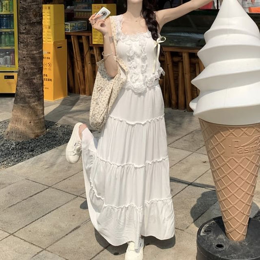 / High Plain Trim A-Line Tank Maxi Top Rise Lace Skirt