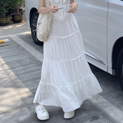 / High Plain Trim A-Line Tank Maxi Top Rise Lace Skirt