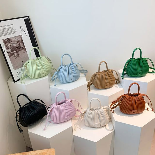 Ribbed Faux Leather Bucket Bag