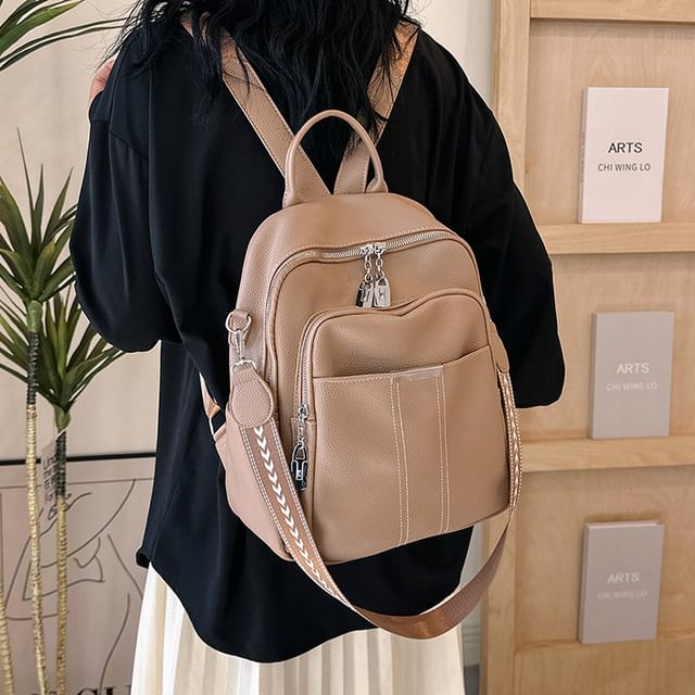 Leather Backpack Faux Multi-Pocket