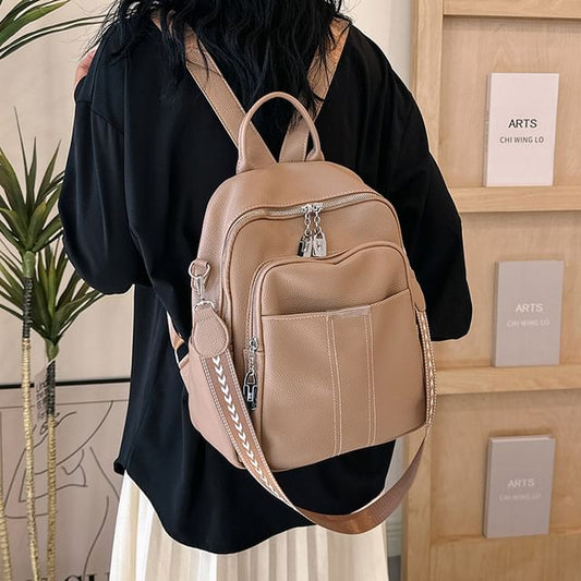 Leather Backpack Faux Multi-Pocket