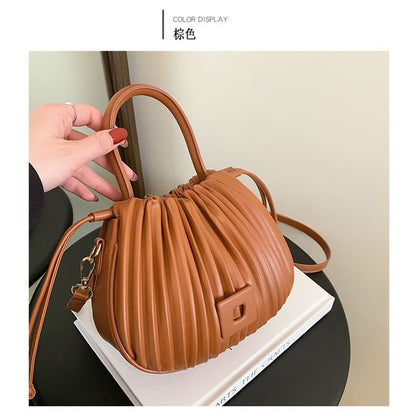 Ribbed Faux Leather Bucket Bag