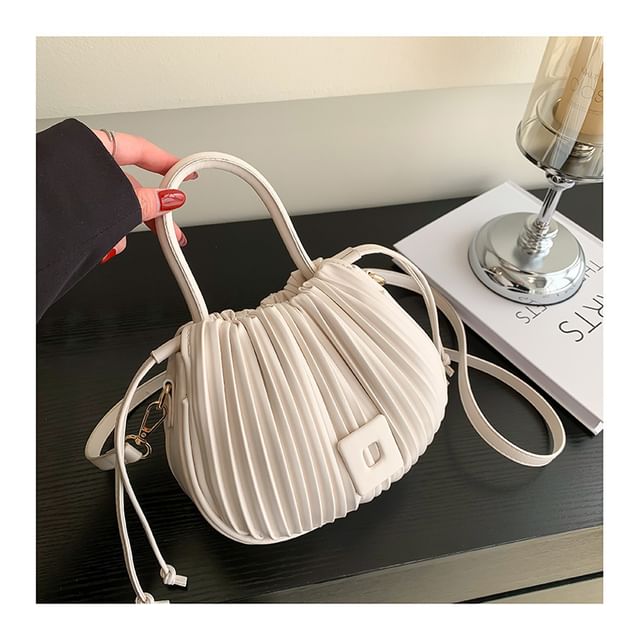 Ribbed Faux Leather Bucket Bag