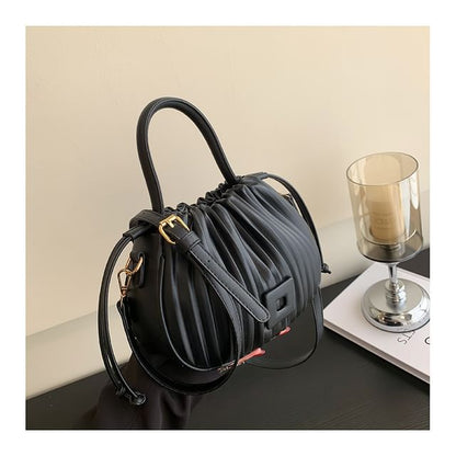 Ribbed Faux Leather Bucket Bag