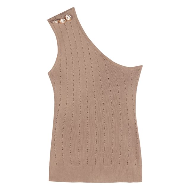 Top Knit One-Shoulder Tank Plain