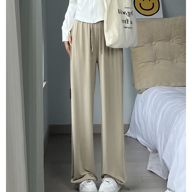 High Rise Plain Drawstring Gather Cuff Wide Leg Sweatpants