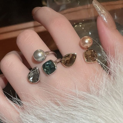 Open Pearl Layered Ring Rhinestone Faux