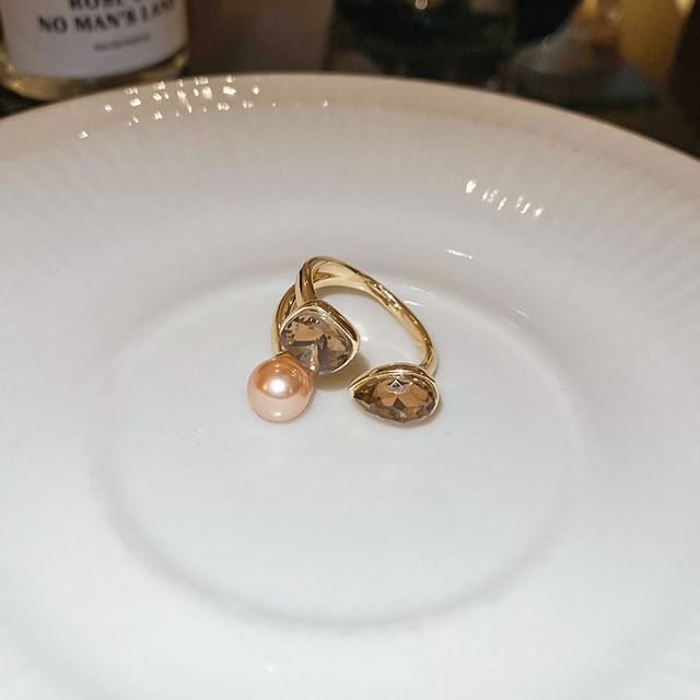 Open Pearl Layered Ring Rhinestone Faux