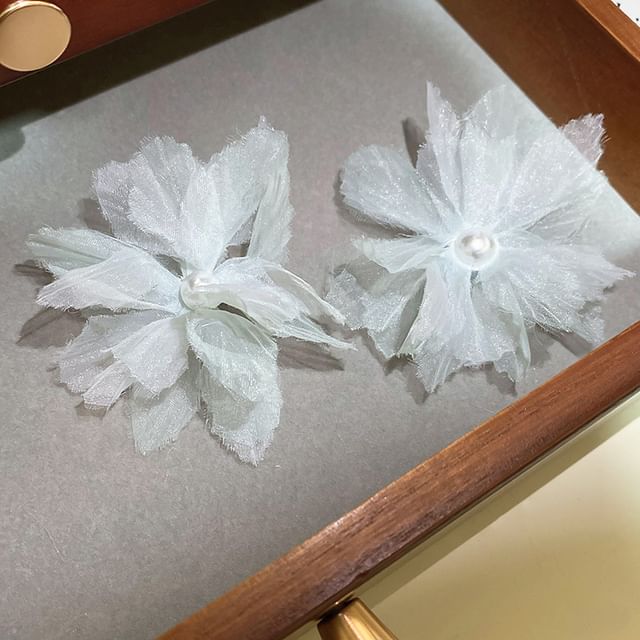 Floral Pearl Ear Stud Faux Mesh