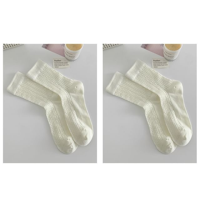 Plain Pointelle Knit Socks / Set