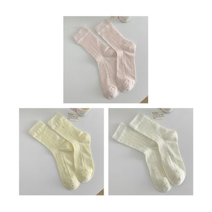 Plain Pointelle Knit Socks / Set