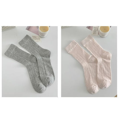 Plain Pointelle Knit Socks / Set