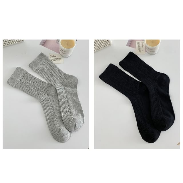 Plain Pointelle Knit Socks / Set