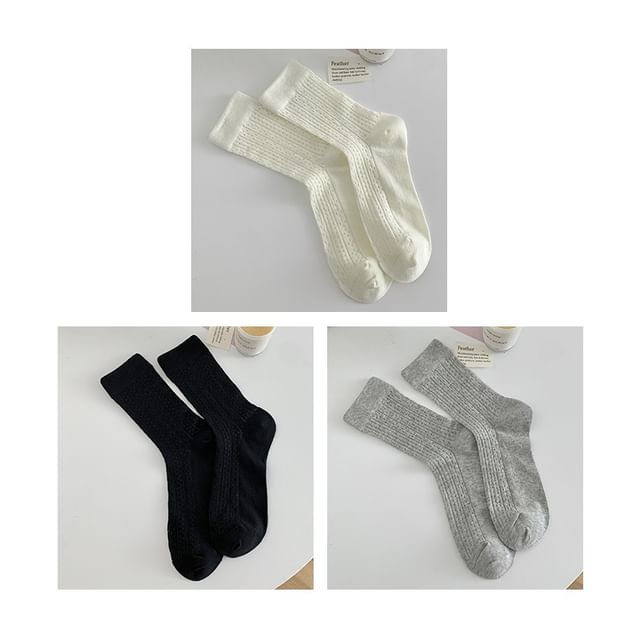 Plain Pointelle Knit Socks / Set