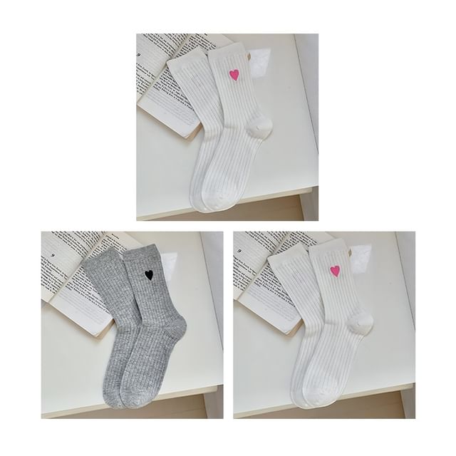 Heart Print Ribbed Socks / Set