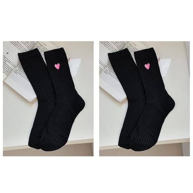 Heart Print Ribbed Socks / Set