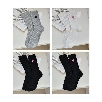 Heart Print Ribbed Socks / Set