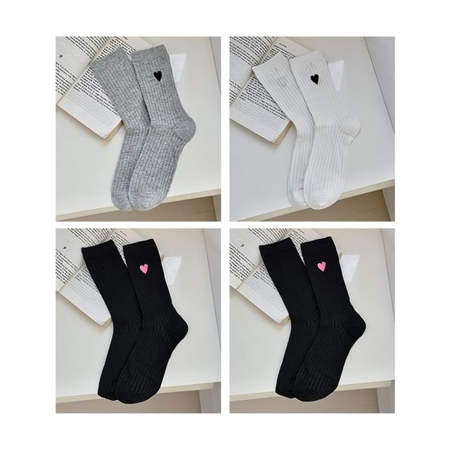 Heart Print Ribbed Socks / Set