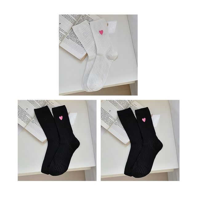 Heart Print Ribbed Socks / Set