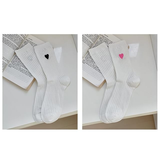 Heart Print Ribbed Socks / Set