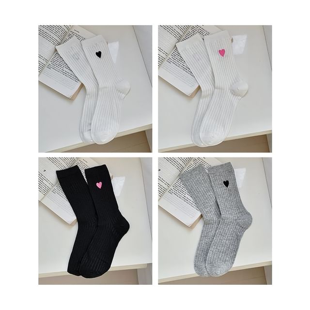 Heart Print Ribbed Socks / Set