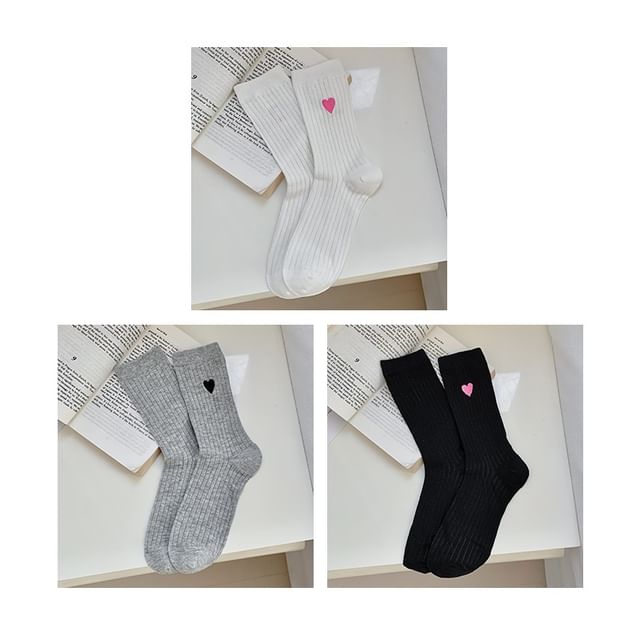 Heart Print Ribbed Socks / Set