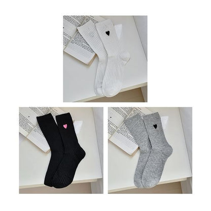 Heart Print Ribbed Socks / Set