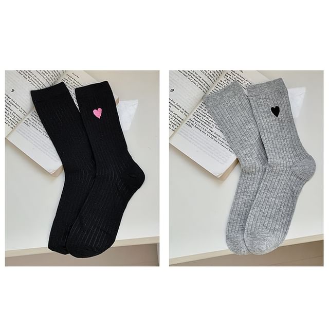 Heart Print Ribbed Socks / Set