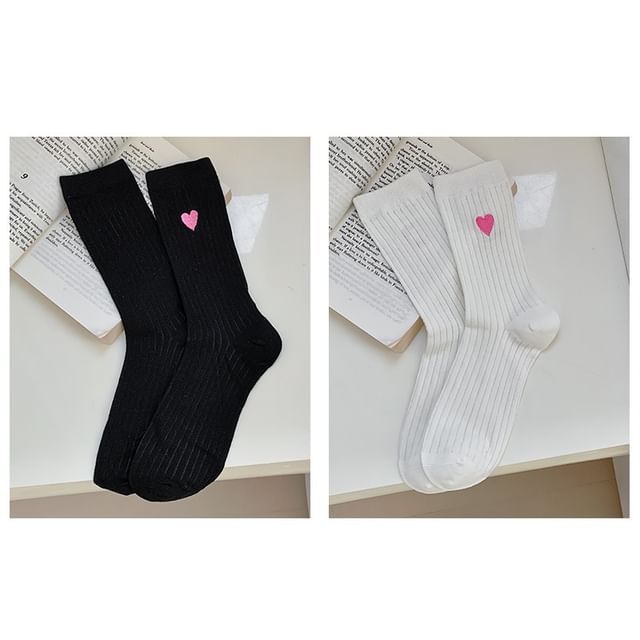 Heart Print Ribbed Socks / Set