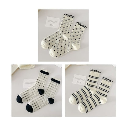 Printed Lettuce Edge Socks / Set