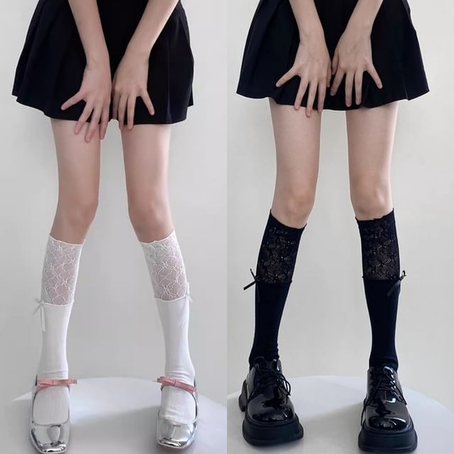 Plain Lace Panel Socks