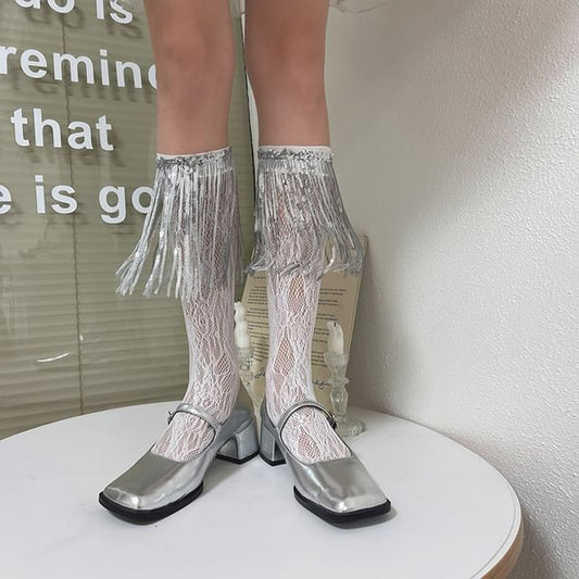 Sequin Fringed Lace Socks