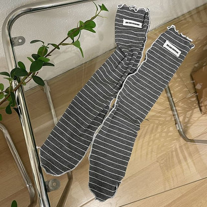 Striped Applique Lettuce Edge Socks