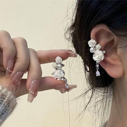 Ear Pearl Floral Cuff Faux Alloy