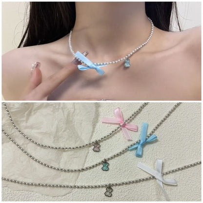 Pearl Faux Choker Ribbon Resin