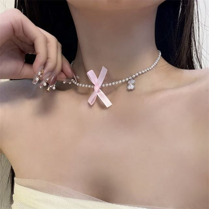 Pearl Faux Choker Ribbon Resin