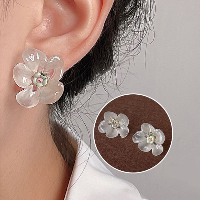 Ceramic Floral Earring Stud Resin