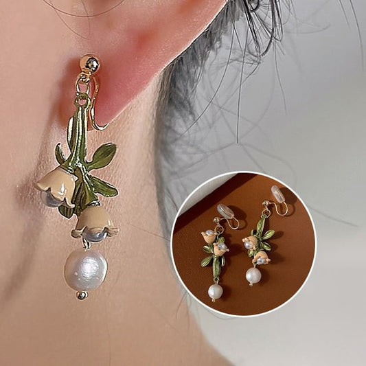 Floral Freshwater Alloy Earring Dangle Pearl