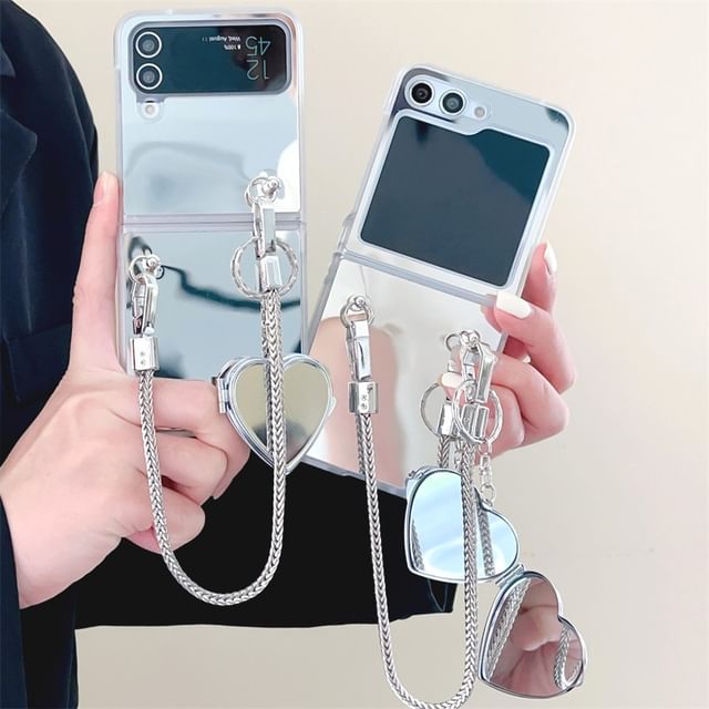 Mirror Mobile Phone Case / Heart Chain Strap / Set