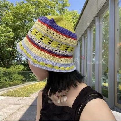 Knit Hat Bucket Striped