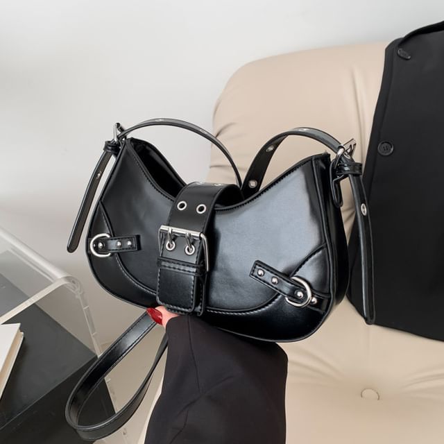 Faux Crossbody Bag Buckled Leather