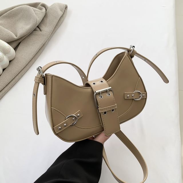 Faux Crossbody Bag Buckled Leather